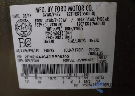 2013 Ford Edge Sel z USA, uszkodzony, nr VIN 2FMDK4JC4DBB96200